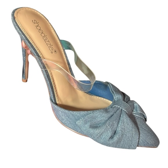 Shoe Dazzle Blue Denim Bow Heels Size 7.5 NWT - Picture 1 of 7